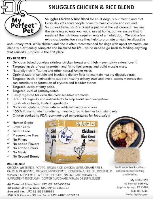 Snuggles Chicken & Rice Blend for Dogs - Product Information (Preview)